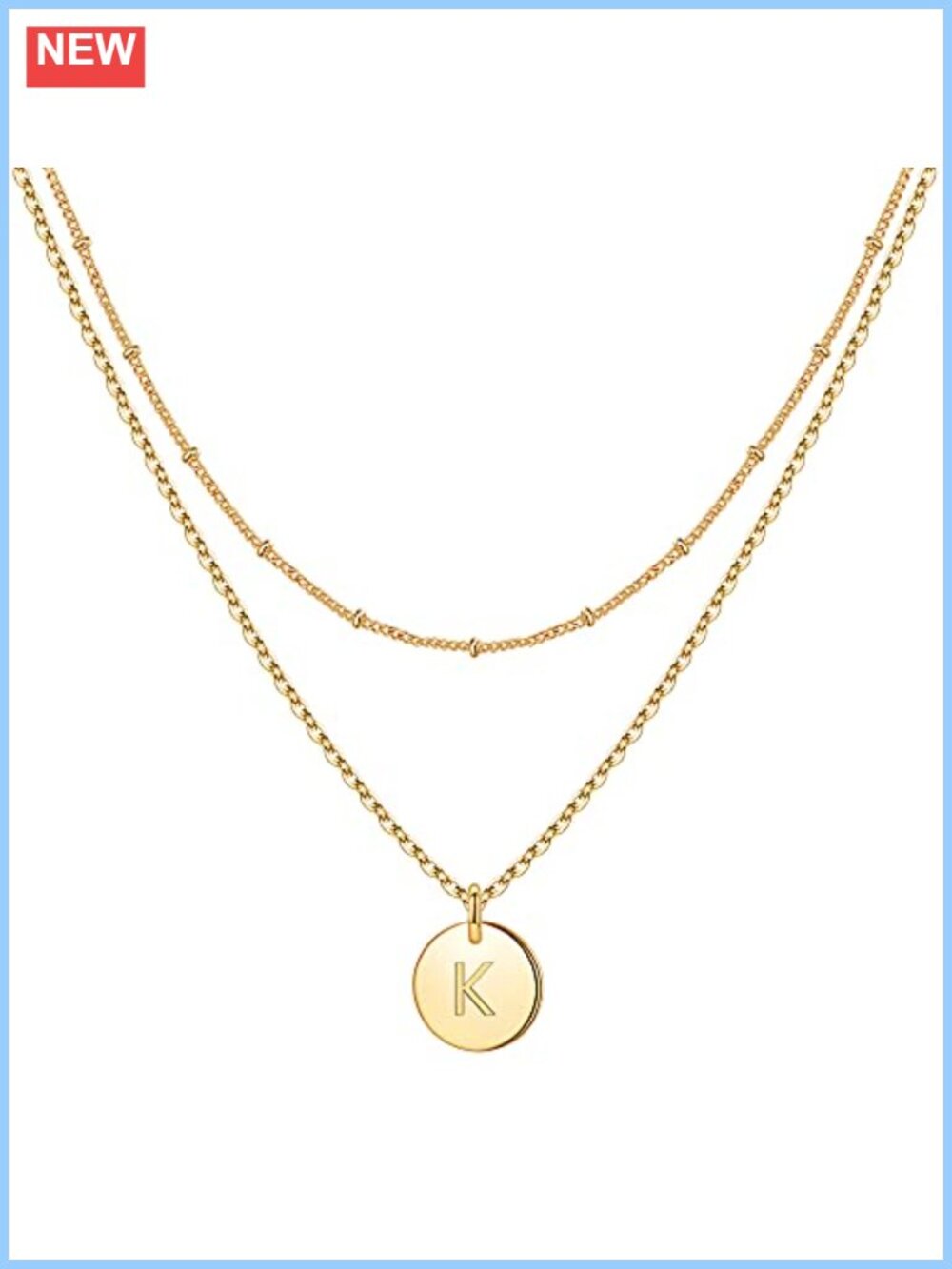 14K Gold Plated Layered Initial Necklace, Letter A-Z Dainty Pendant